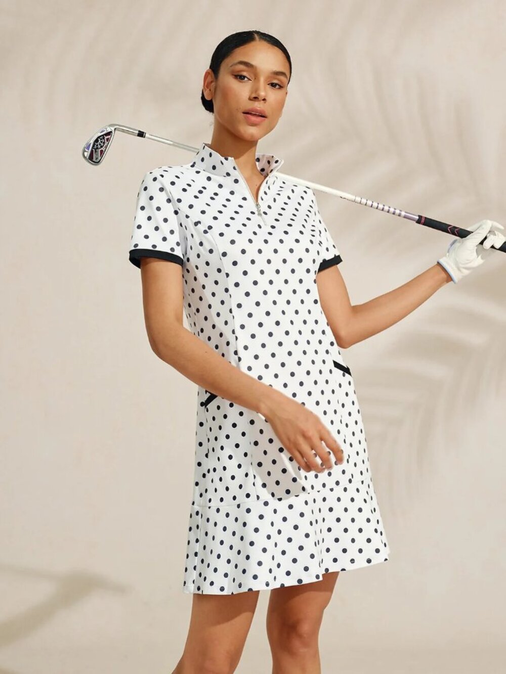 NWT Acegolfs Hyper-prep White/Black Polka Dot Ruffle 35.5 Inch Dress